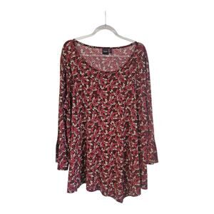 Rafaella Womens 3X Blouse Stretch Asymmetric Hem 3/4 Ruffle Sleeve Leaf Gold Dot